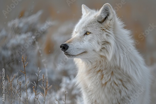 A white wolf with eyes looking out  high quality  high resolution