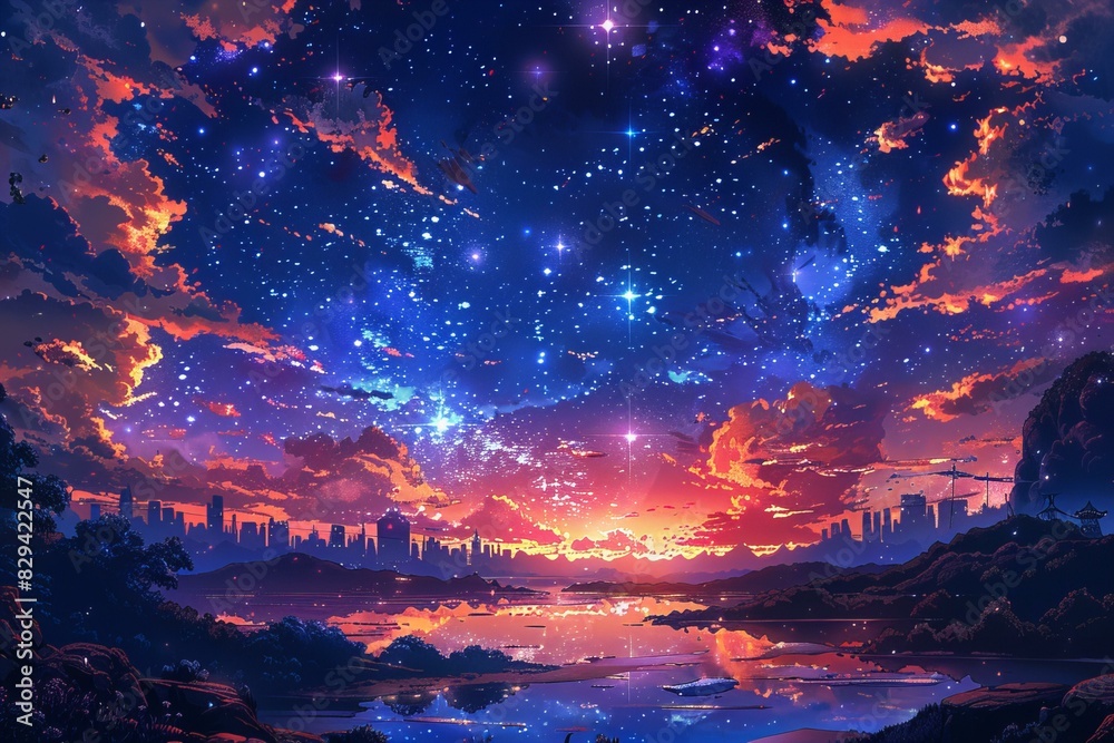 Depicting a anime galaxy sky at night hd wallpapers, high quality, high resolution