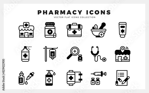 15 Pharmacy Lineal Fill icons pack. vector illustration.