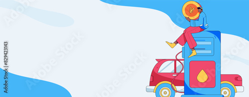 Vector Internet operation hand-drawn illustration of people getting discounts for refueling their cars
