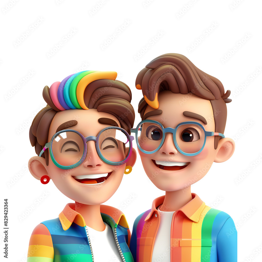Love and Colors Smiling LGBT Couple in 3D Rendering