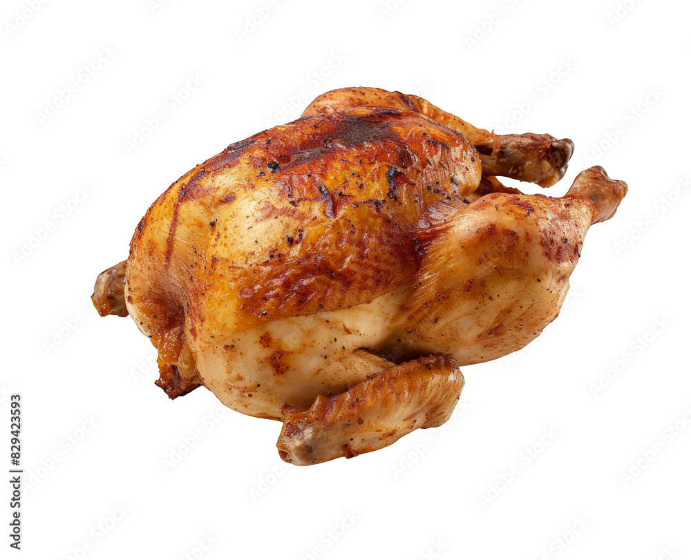 perfectly grilled chicken on an elegant plate with herbs, isolated against white background. perfectly grilled chicken on an elegant plate with herbs, isolated against white background.