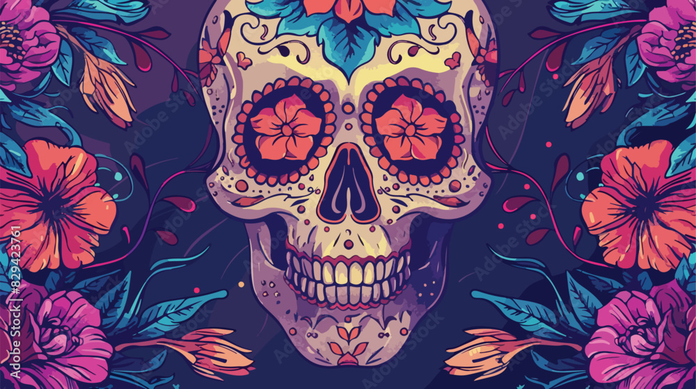 Skull with floral ornament. Mexican sugar skull. vector