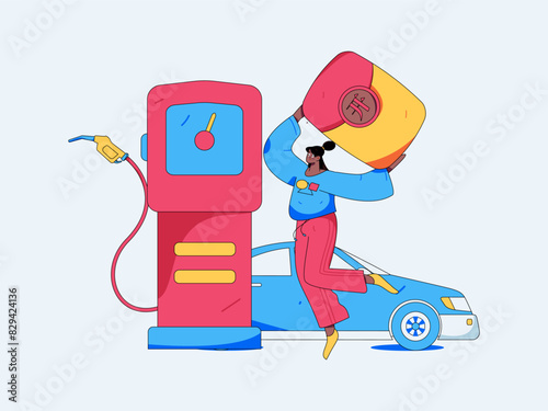 Vector Internet operation hand-drawn illustration of people getting discounts for refueling their cars
