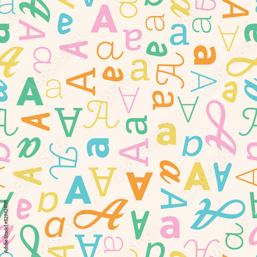Letter A Alphabet seamless pattern playful decorative repeat backdrop background colorful decoration wrapping paper initial baby