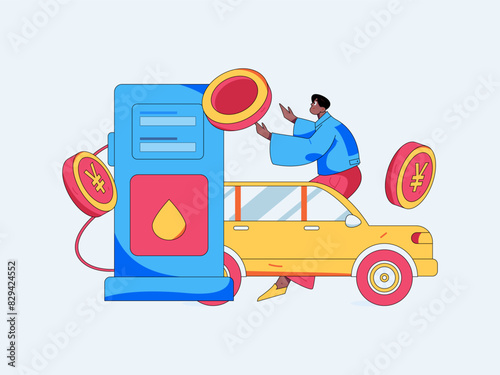 Vector Internet operation hand-drawn illustration of people getting discounts for refueling their cars
