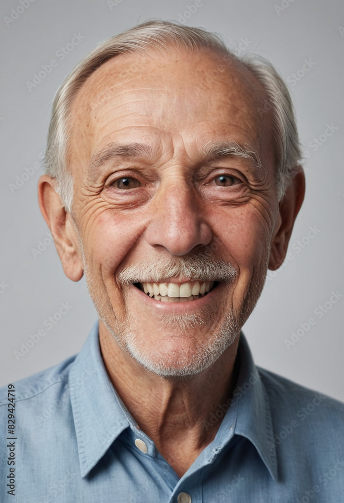 Obraz premium portrait view of a regular happy smiling old man , ultra realistic, candid, social media, avatar image, plain solid background