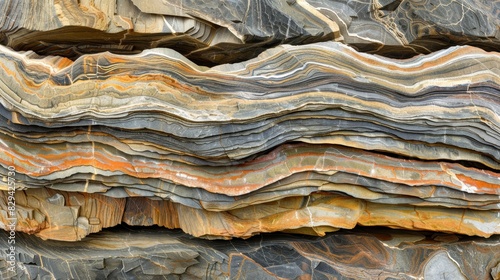  A detailed shot of stratified rock formations, showcasing varied hues and dimensions of stones stacked upon one another Red demarcation line runs through the heart of the featured rock photo