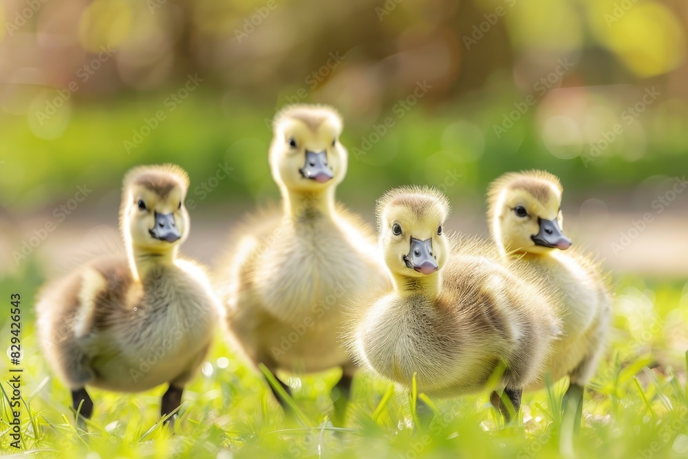 Ducklings gleaming in sunlight on grass Ducklings gleaming in sunlight on grass