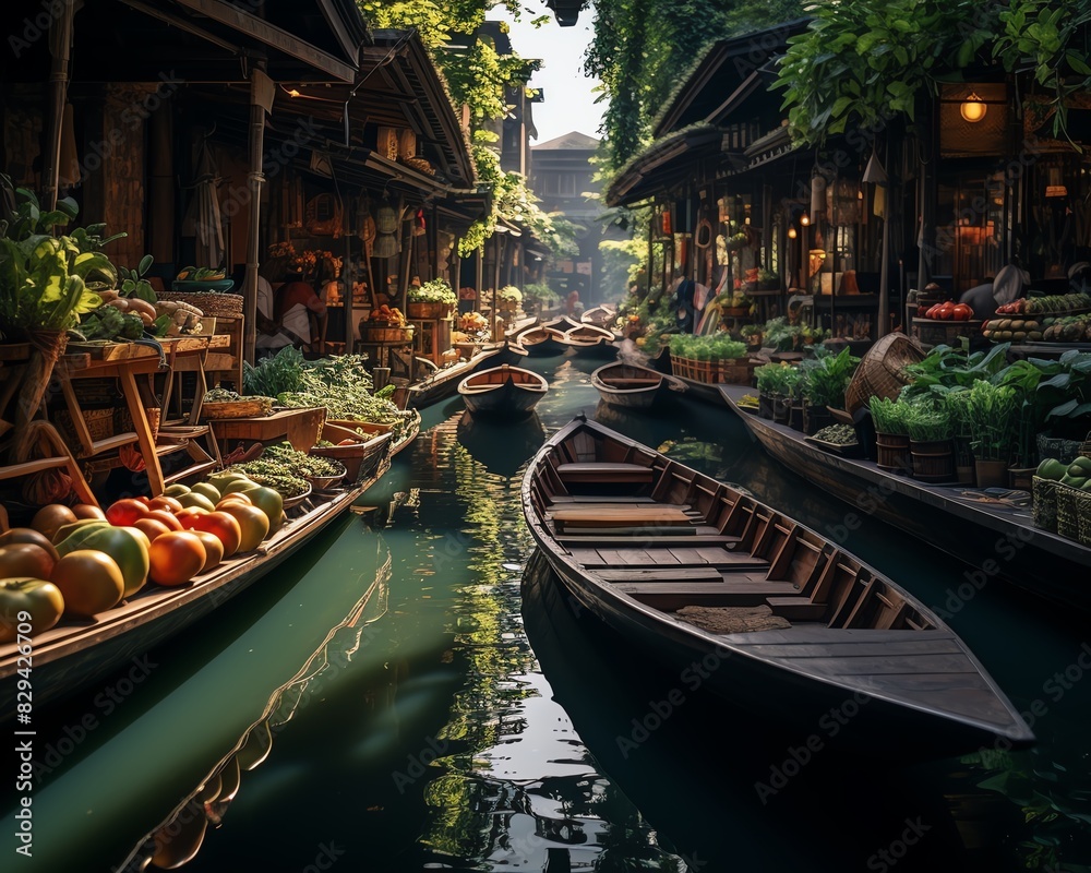Obraz premium Exceptional 8K quality capture of Thailand s floating markets, rich with cultural elements and picturesque views