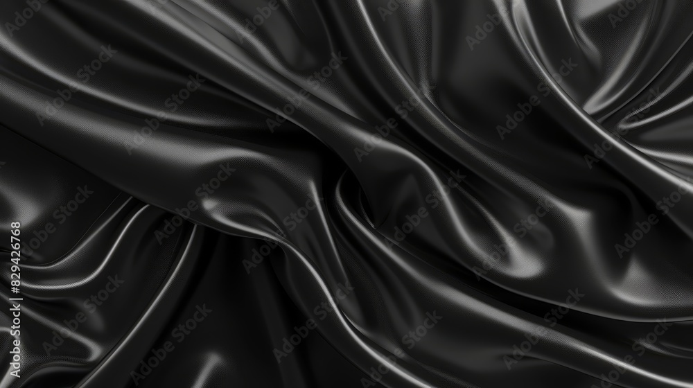 A tight shot of black fabric featuring a lengthy, undulating, pleated pattern at its base The background is included A tight shot of black fabric featuring a lengthy, undulating, pleated pattern at its base The background is included