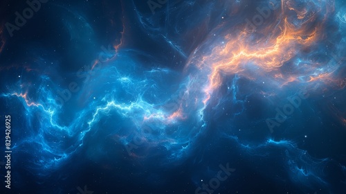 Dark blue background with swirling light flare that twists and turns created with Generative AI technology photo