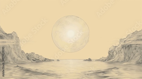 Biblical Illustration: New Heaven and New Earth, Vision of Pain-Free Existence, No More Death or Sorrow, Beige Background, Copyspace photo