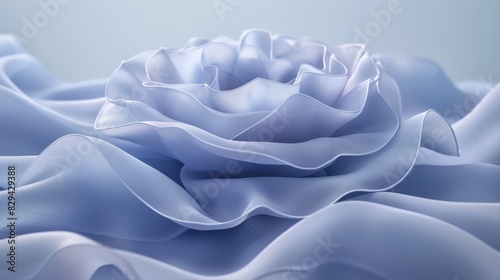  A large white rose atop blue satin, bedecking a bed beneath white sheets photo