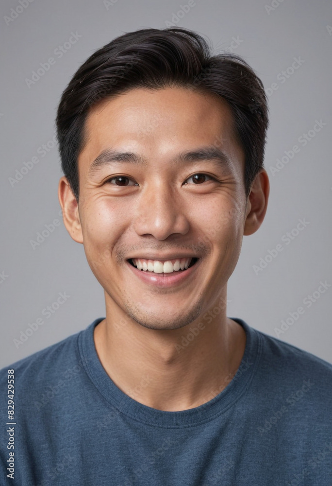 portrait view of a regular happy smiling asian man , ultra realistic, candid, social media, avatar image, plain solid background portrait view of a regular happy smiling asian man , ultra realistic, candid, social media, avatar image, plain solid background