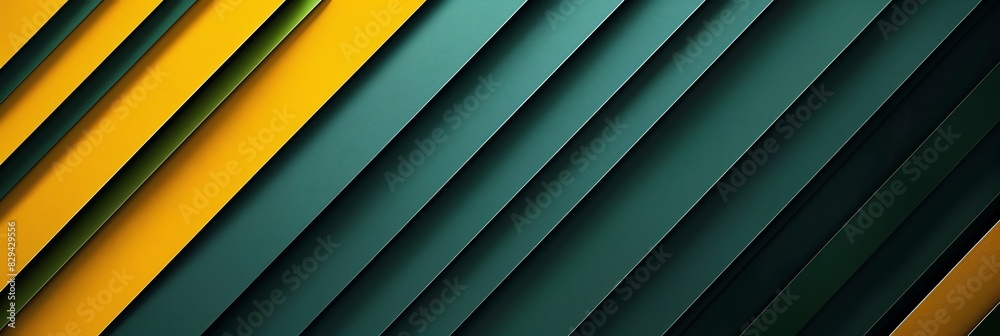 Fototapeta premium Green and yellow, wave, three-dimensional striped background, black background aspect ratio 3:1, for banner, landing page, website