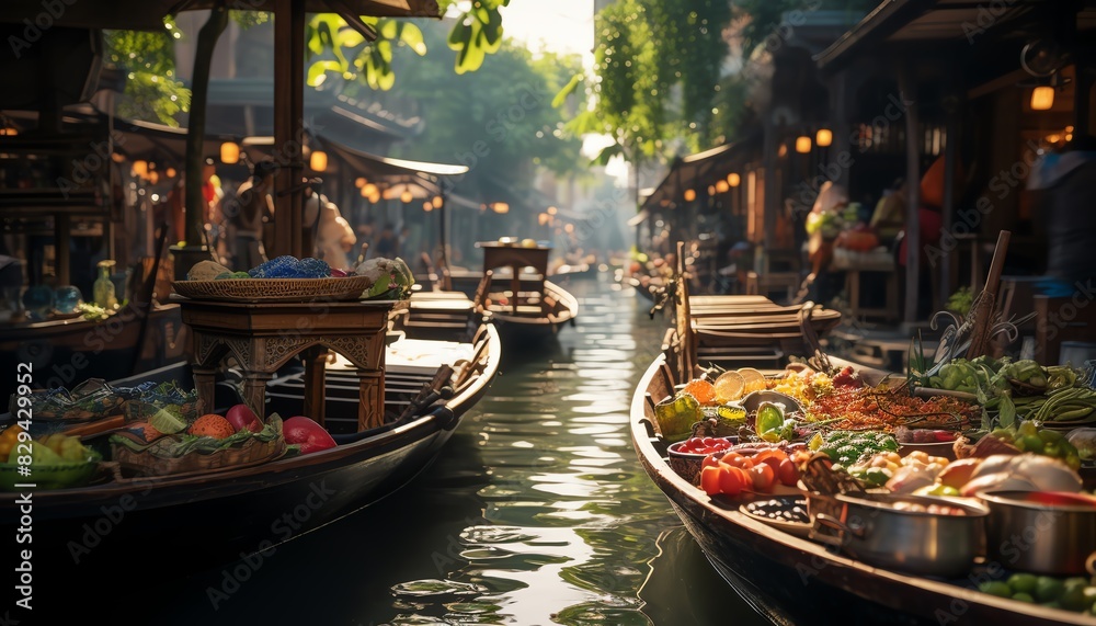 8K highdefinition image of Thailand s local floating markets with intricate details of market life and tropical scenery