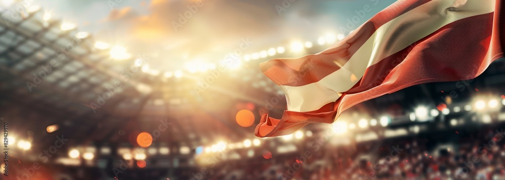 Fototapeta premium Austrian flag at stadium. Sport concept. Football background