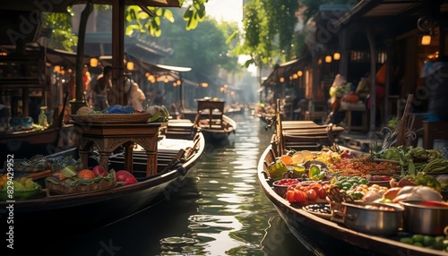 8K highdefinition image of Thailand s local floating markets with intricate details of market life and tropical scenery