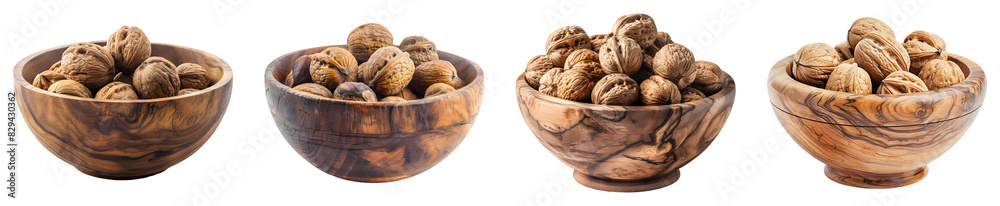 Wooden bowl, Walnuts, isolated, PNG set Wooden bowl, Walnuts, isolated, PNG set