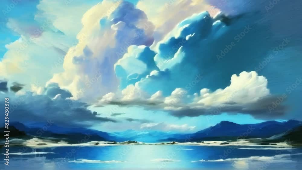 custom made wallpaper toronto digitalbeautiful blue sky with clouds art animation background 4k new stock video footage AI