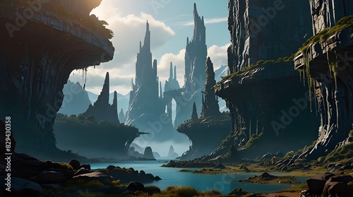 Hyperborea is a hyperrealistic alien world with striking colours and distinctive scenery. photo