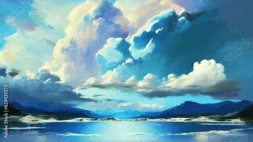 Wallpaper Mural beautiful blue sky with clouds art animation background 4k new stock video footage AI Torontodigital.ca
