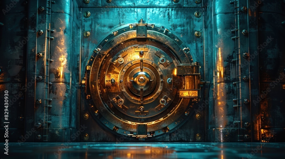 Artistic representation of a secure bank vault with a shield, conveying the concept of strong security measures in a banking system