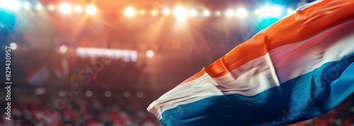 Netherlands flag at stadium. Sport concept. Football background