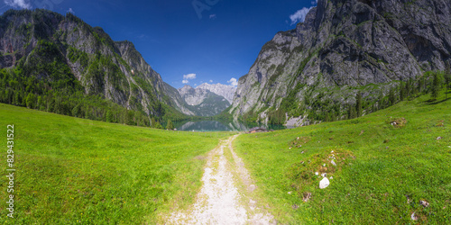 Mountain valley with tracks near Obersee lake in Berchtesgaden National Park