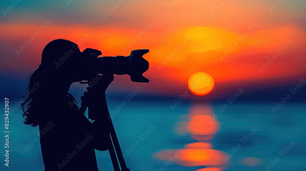 Sunset Silhouette Captures Ocean View with Camera