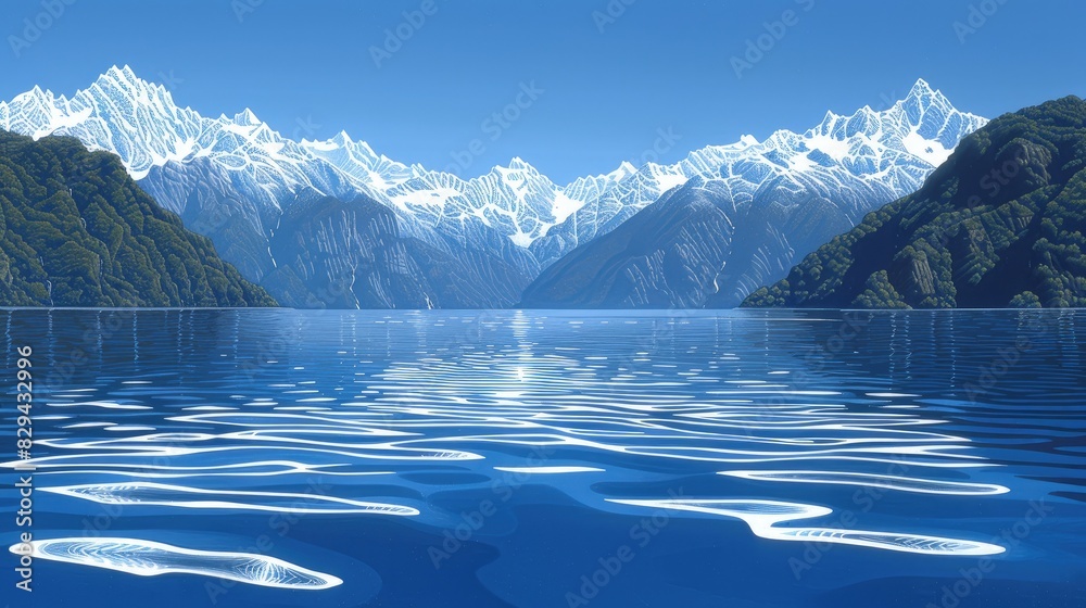 Tranquil Scene of Mountainous Beauty and Shimmering Blue Lake