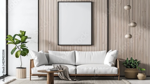 Modern Living Room with White Sofa Set, Wooden Accents, and Natural Lighting