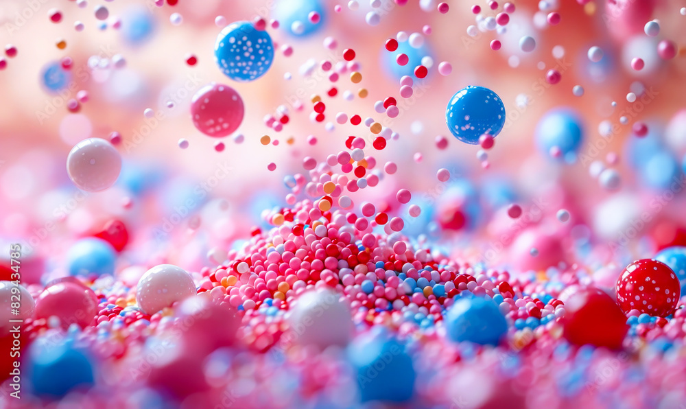 Bursting Colorful Candy Sprinkles 3D Rendering on White Background - Vibrant and Energetic Sweet Confetti, Ideal for Celebrations, Parties, Baking, and Confectionery Designs