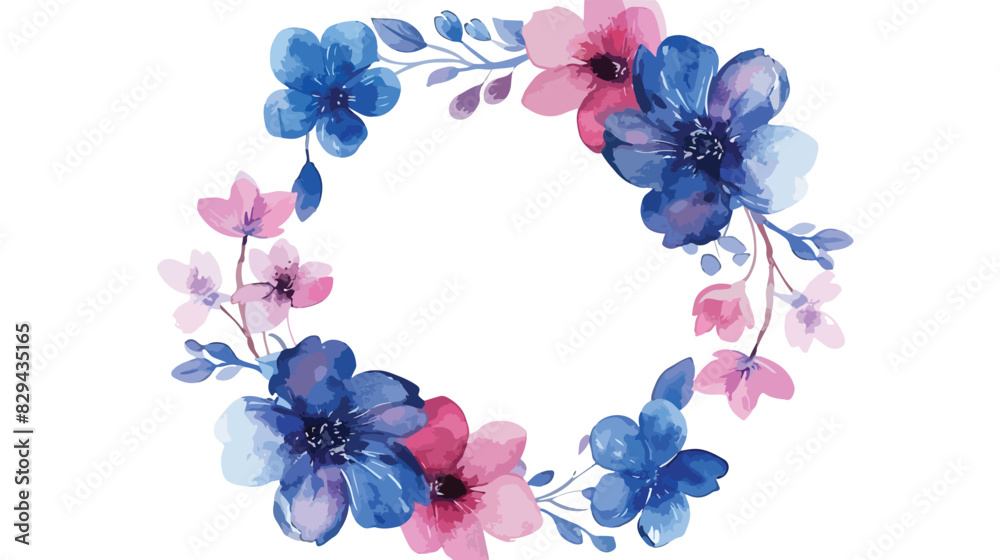 Vintage round frame of blue pink and blue colors. Flo