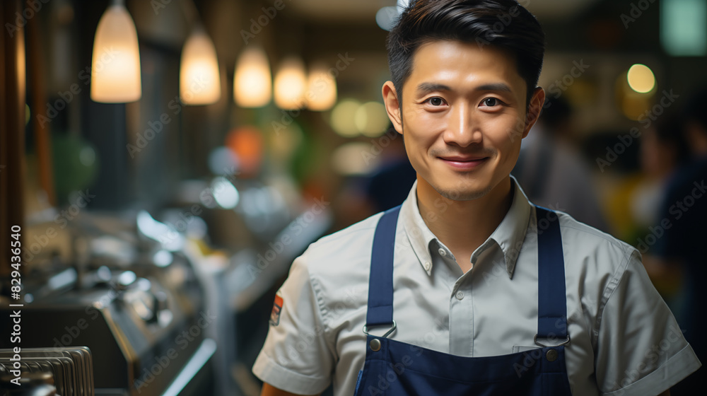Fototapeta premium Smiling asian waiter