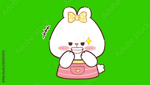 Animated Cute White Bear Laughing Hehe - Green Screen