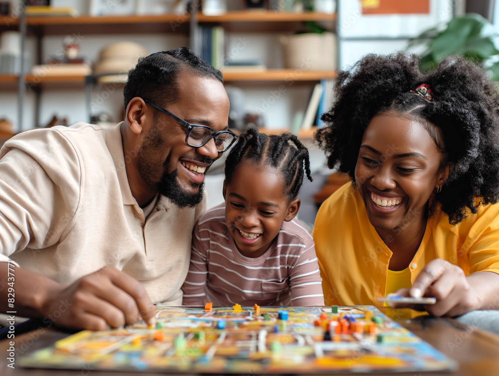 Family playing board games in the living room. Generative ai illustration. Family playing board games in the living room. Generative ai illustration.