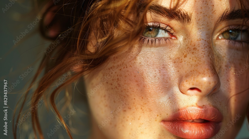 Photo of a girl's face, highlights in the eyes created with Generative AI technology Photo of a girl's face, highlights in the eyes created with Generative AI technology
