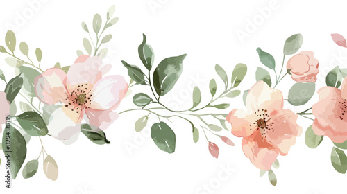 Watercolor floral illustration with green and pink  © Caso