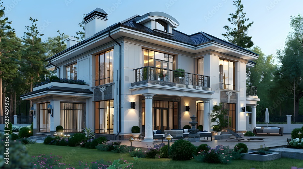 Three-story white modern villa
