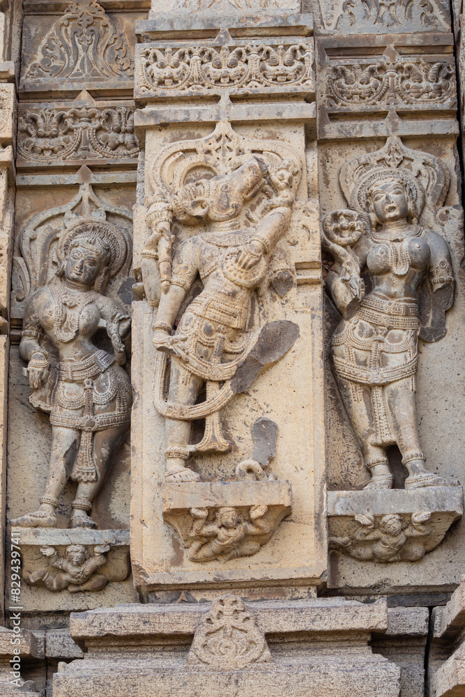 Sculpture of Varaha and Dancing Apsara on the Kedareshwara Temple, Dharmapuri, Beed Maharashtra India. Sculpture of Varaha and Dancing Apsara on the Kedareshwara Temple, Dharmapuri, Beed Maharashtra India.