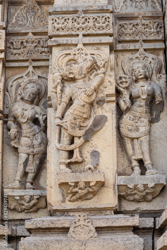 Sculpture of Varaha and Dancing Apsara on the Kedareshwara Temple  Dharmapuri  Beed Maharashtra India.