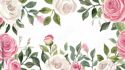 Watercolor flowers pink and white roses. Bouquet fram