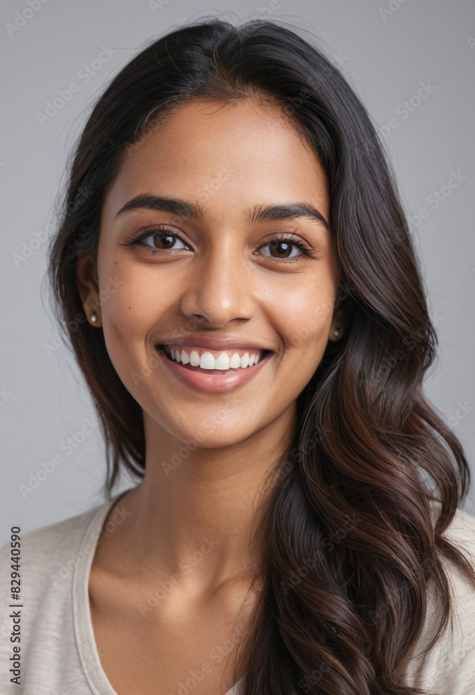 portrait view of a regular happy smiling South Asian woman , ultra realistic, candid, social media, avatar image, plain solid background portrait view of a regular happy smiling South Asian woman , ultra realistic, candid, social media, avatar image, plain solid background