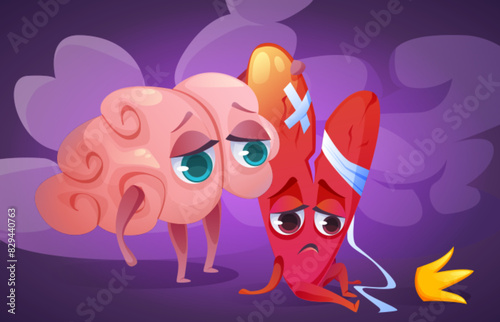 Heart and brain connection. Sad love emotion concept illustration. Physical and mental health balance care for people. Harmony partnership between human organ. Creative psychological connectivity photo