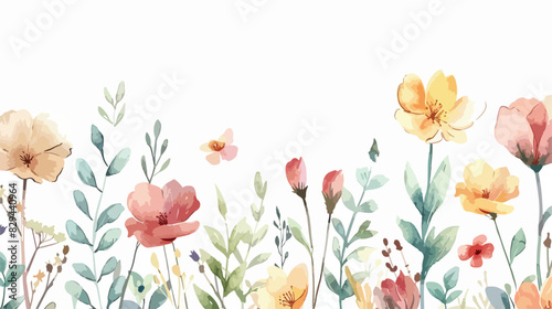Watercolor greeting card template flowers. Floral illustration
