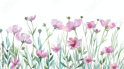 Watercolor greeting card template flowers. Floral illustration © Caso