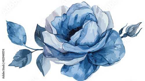 Watercolor indigo flower rose. Vintage floral clip ar