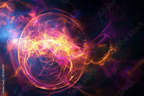 Abstract energy sphere with glowing bright particles, atom from energy scientific futuristic hi-tech background. Beautiful simple AI generated image in 4K, unique. © ArtSpree